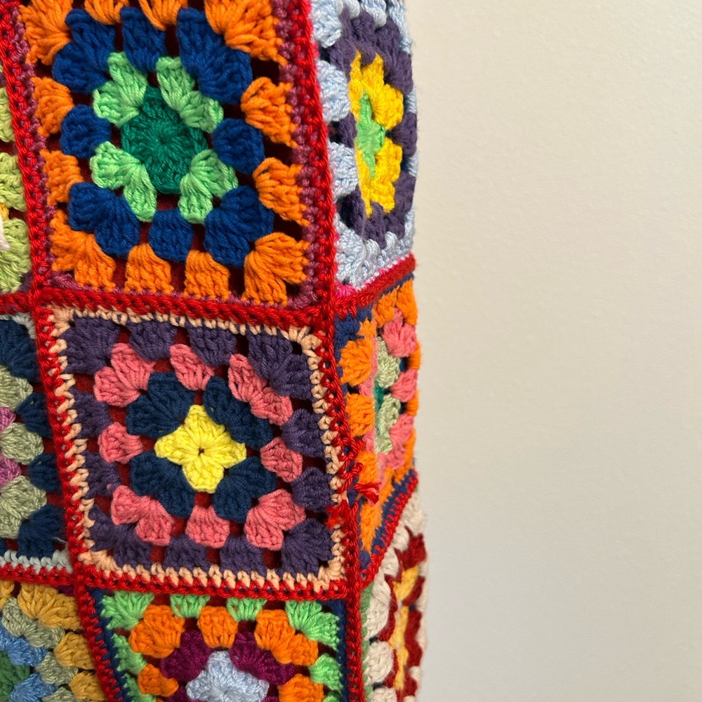 Granny Square Crochet Purse Tote Bag with Bamboo Handles - Picture 3 of 12